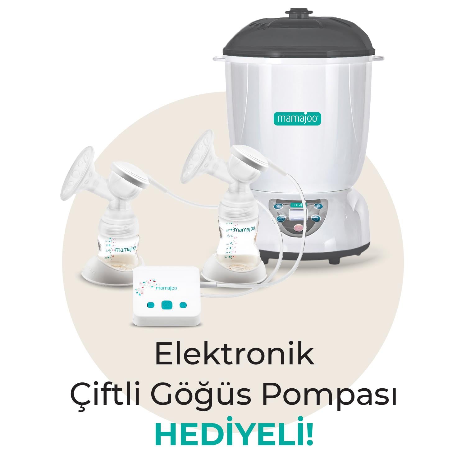 Mamajoo 5 İşlevli Buhar Sterilizatörü & Elektronik USB Çiftli Göğüs Pompası Hediyeli