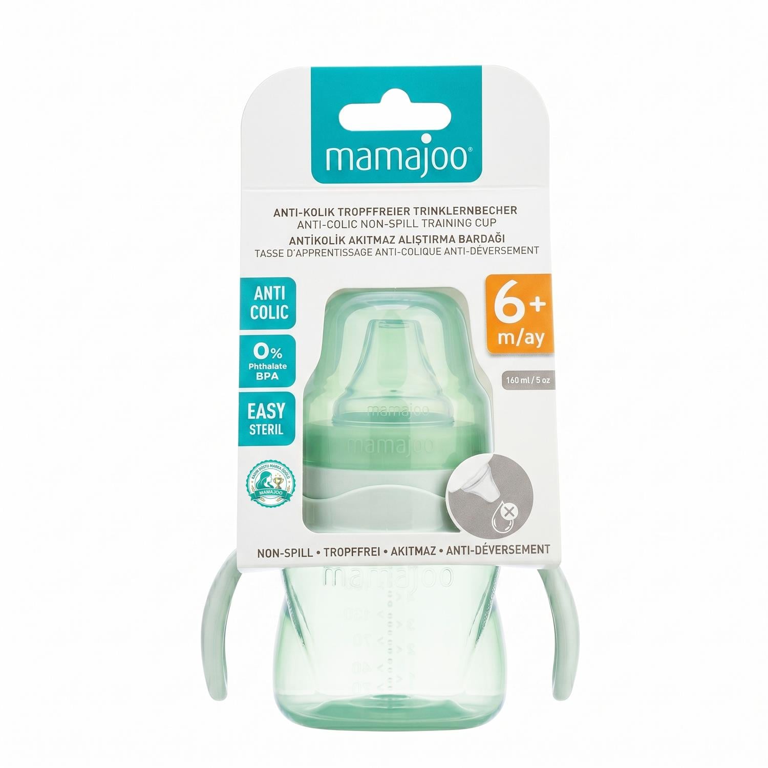 Mamajoo Antikolik Akıtmaz Alıştırma Bardağı 160 ml Powder Green, 6 Ay+