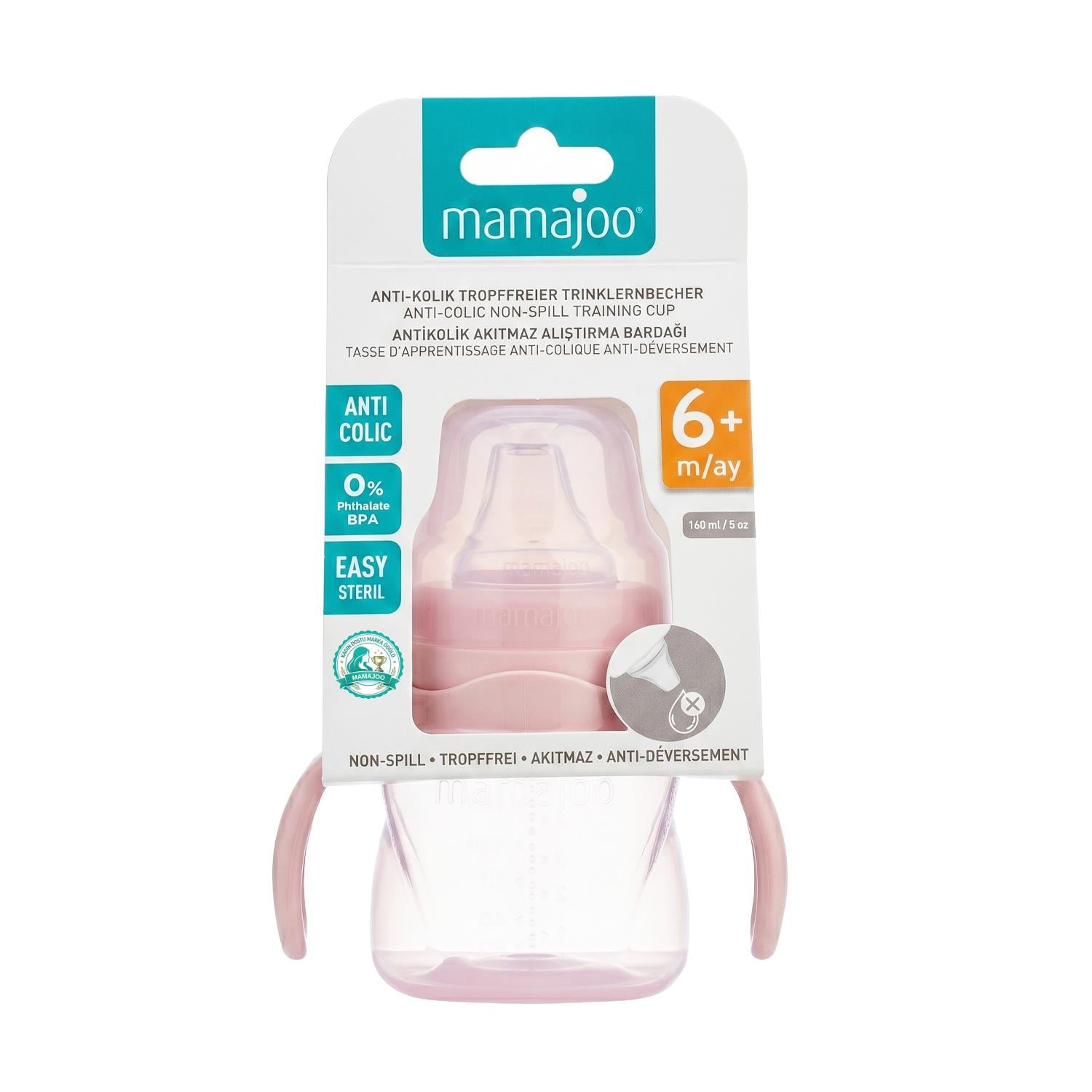 Mamajoo Antikolik Akıtmaz Alıştırma Bardağı 160 ml Powder Pink, 6 Ay+