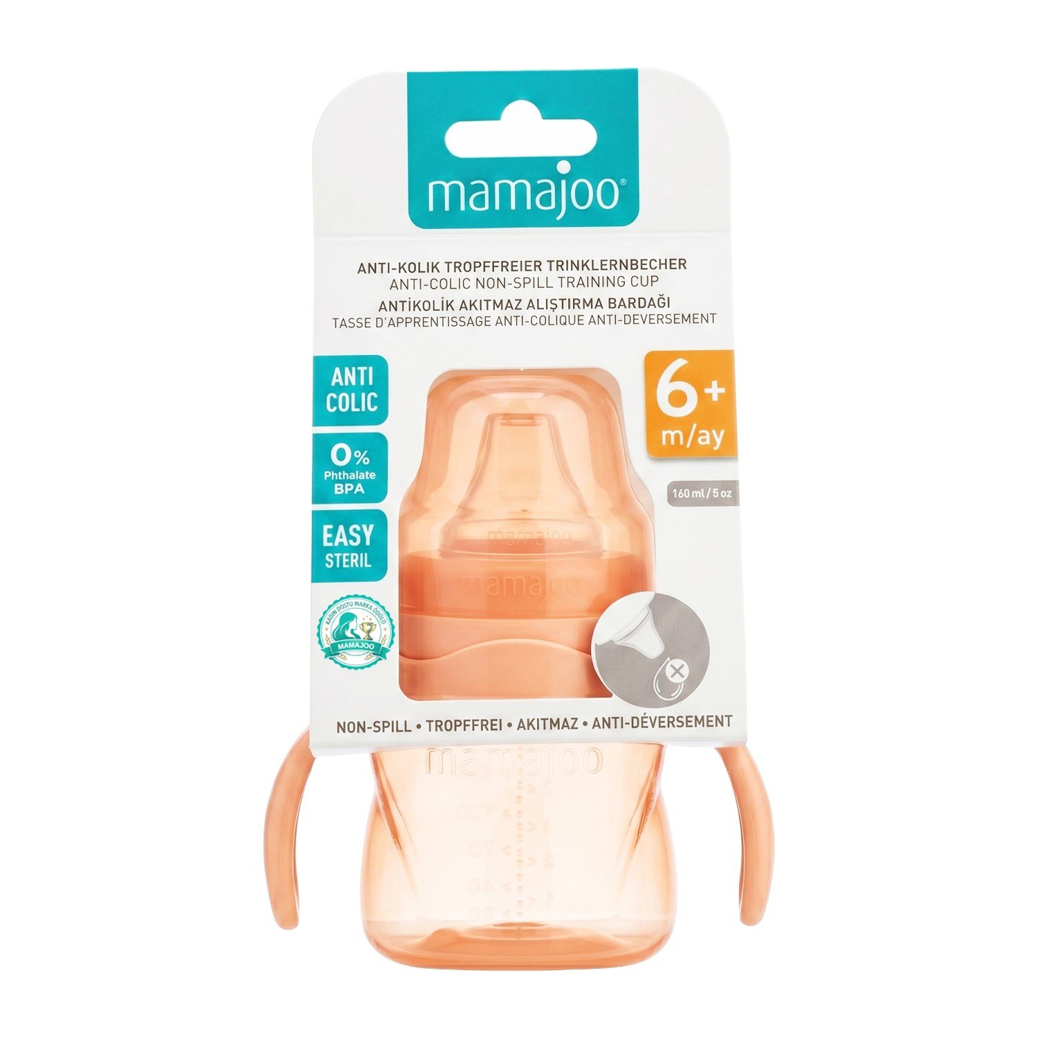 Mamajoo Antikolik Akıtmaz Alıştırma Bardağı 160 ml Powder Blush, 6 Ay+