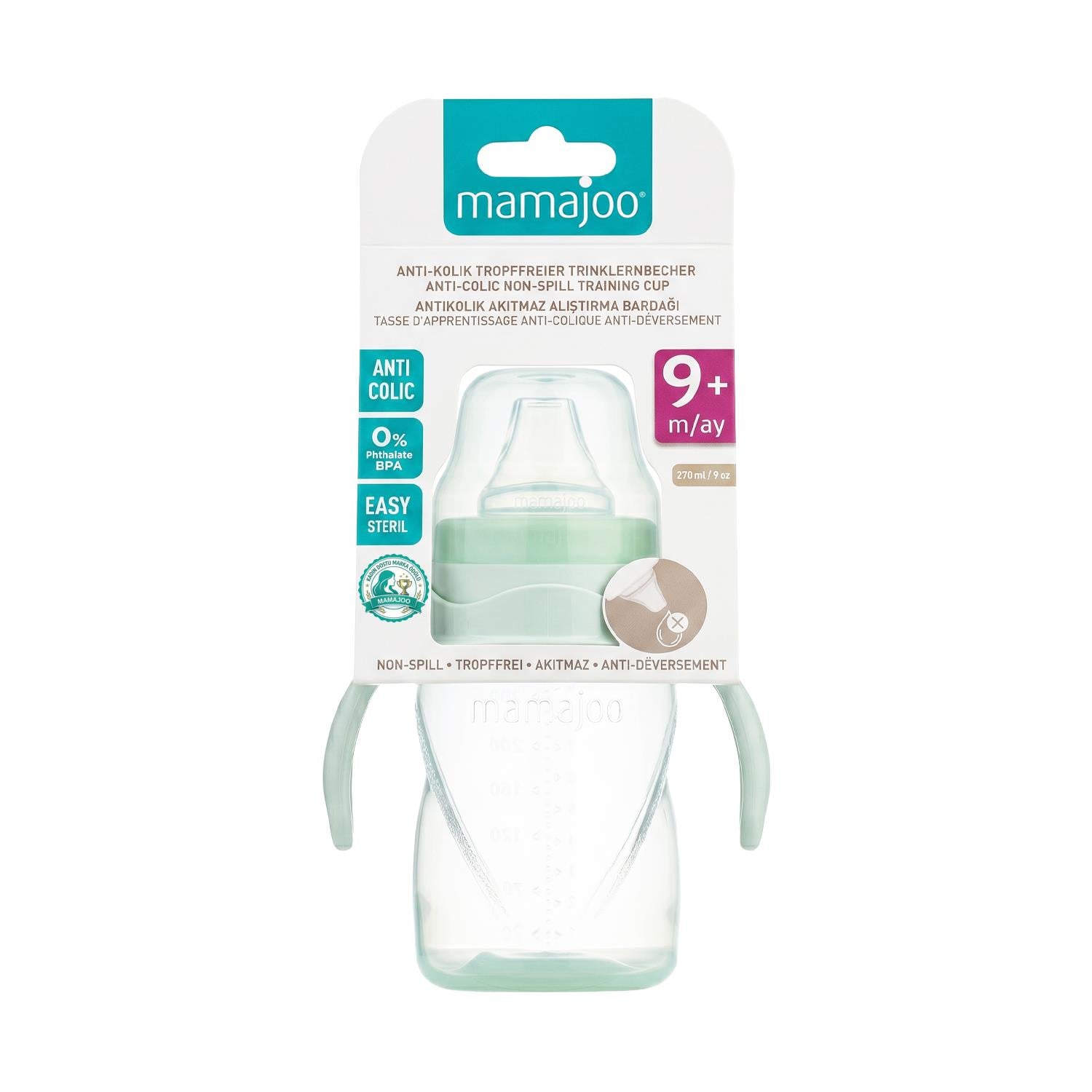 Mamajoo Antikolik Akıtmaz Alıştırma Bardağı 270 ml Powder Green, 9 Ay+