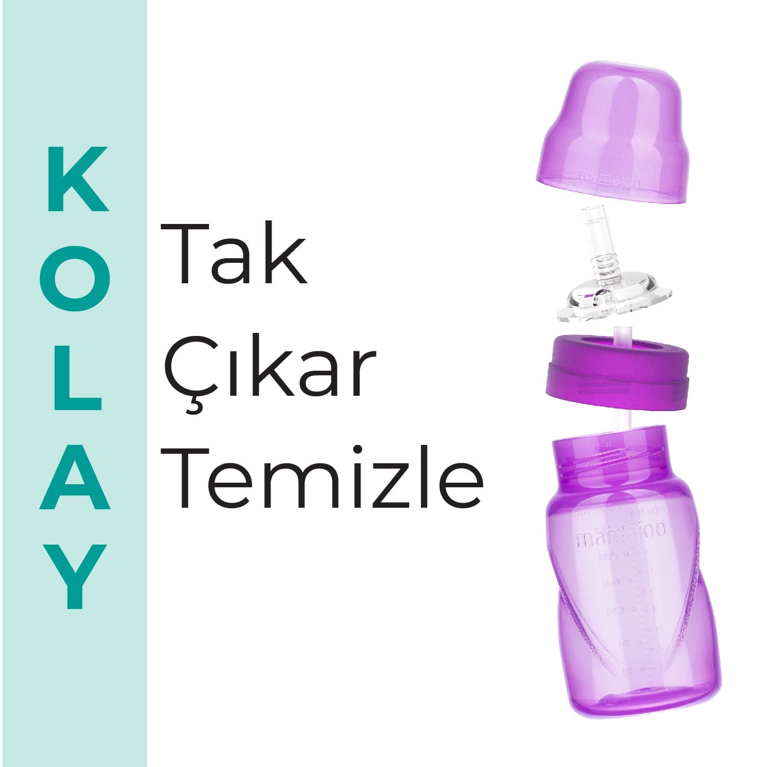 Mamajoo Antikolik Akıtmaz Pipetli Bardak 270 ml Mor, 12 Ay+