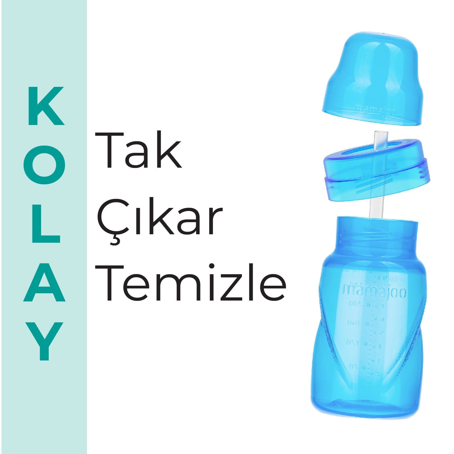 Mamajoo Antikolik Akıtmaz Pipetli Bardak 270 ml Mavi, 12 Ay+