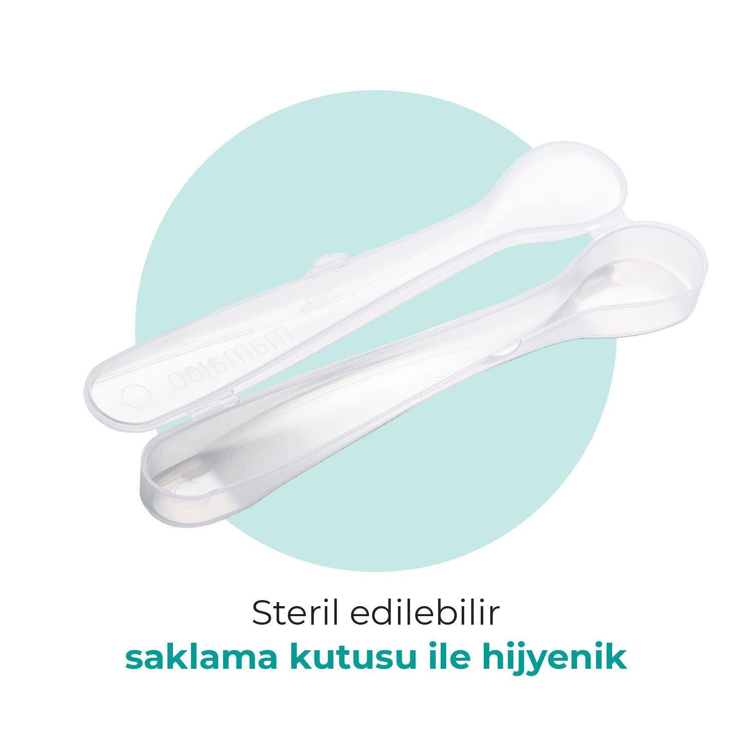 Mamajoo Beslenme Kaşığı, Mavi, İkili | Ergonomik Tasarım, Hijyenik Saklama Kutulu