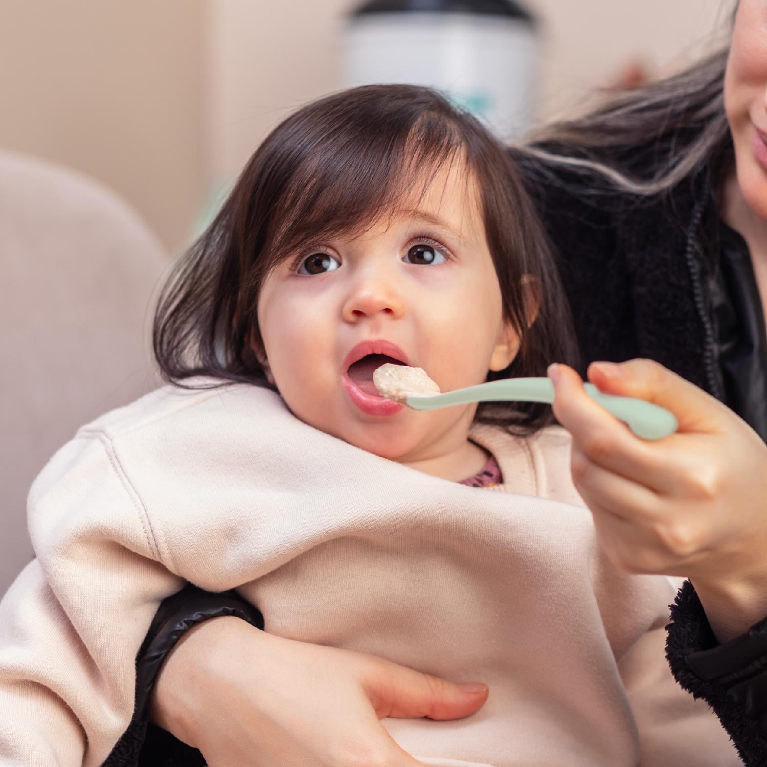 Mamajoo Beslenme Kaşığı, Powder Green, İkili | Ergonomik Tasarım, Hijyenik Saklama Kutulu