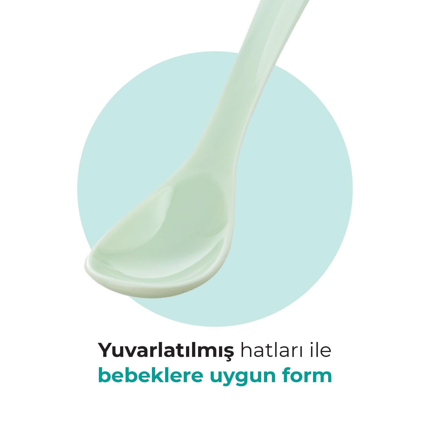 Mamajoo Beslenme Kaşığı, Powder Green, İkili | Ergonomik Tasarım, Hijyenik Saklama Kutulu