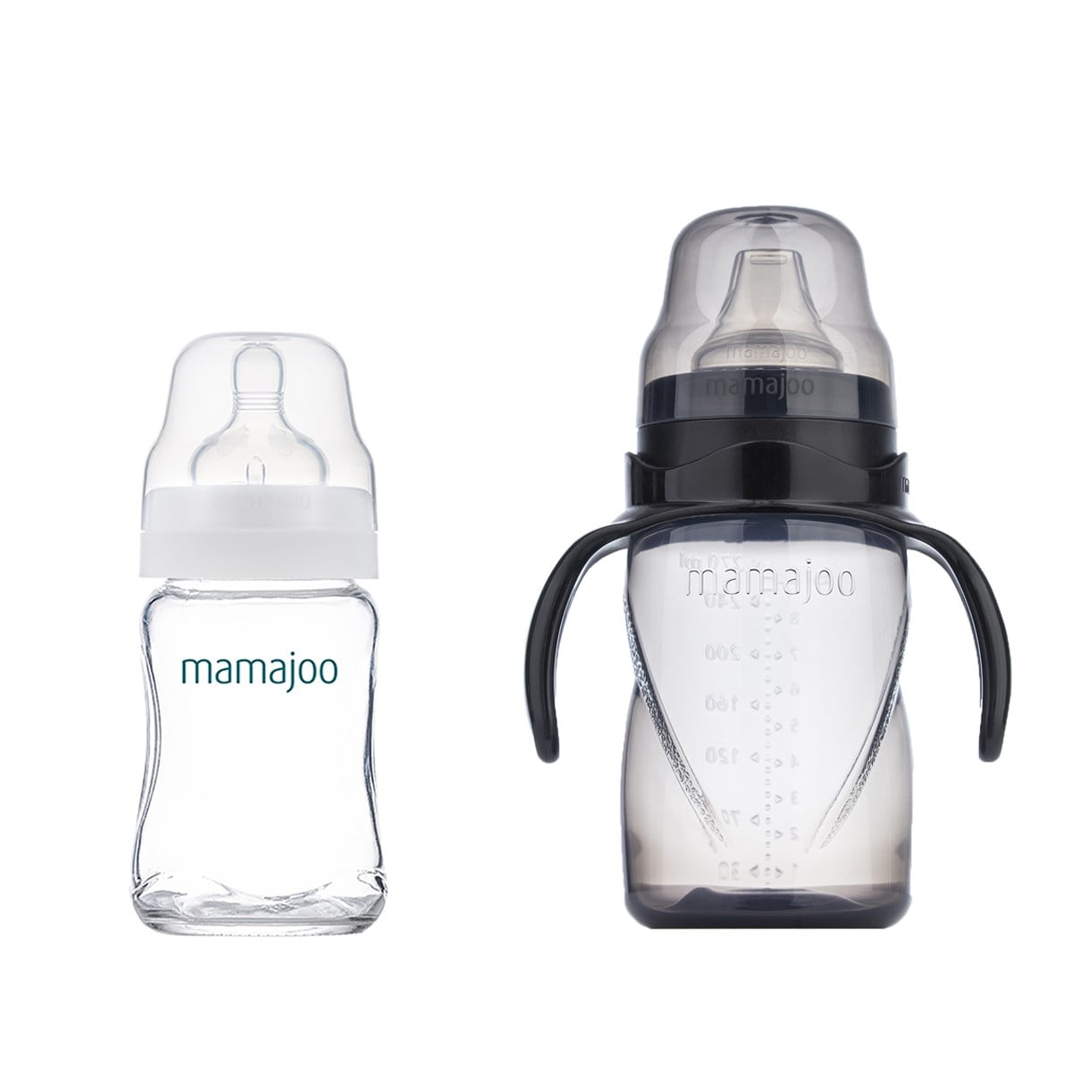 Mamajoo Cam Biberon 180 ml & Kulplu Eğitici Bardak 270 ml / Black