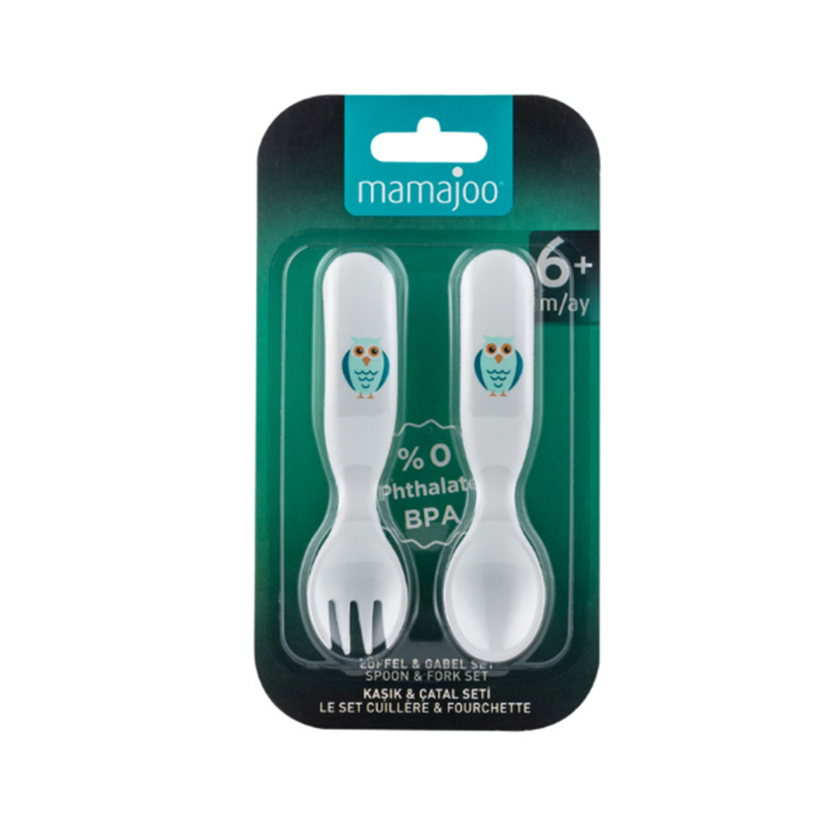 Mamajoo Desenli Kaşık & Çatal Seti / Beyaz Baykuş