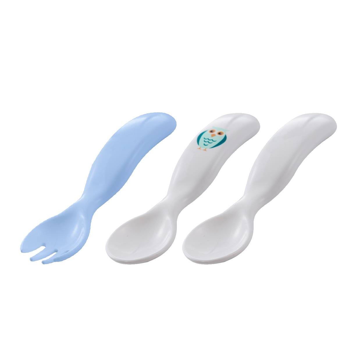 Mamajoo Desenli Kaşık Seti Baykuş & Mavi Çatal Hediye 