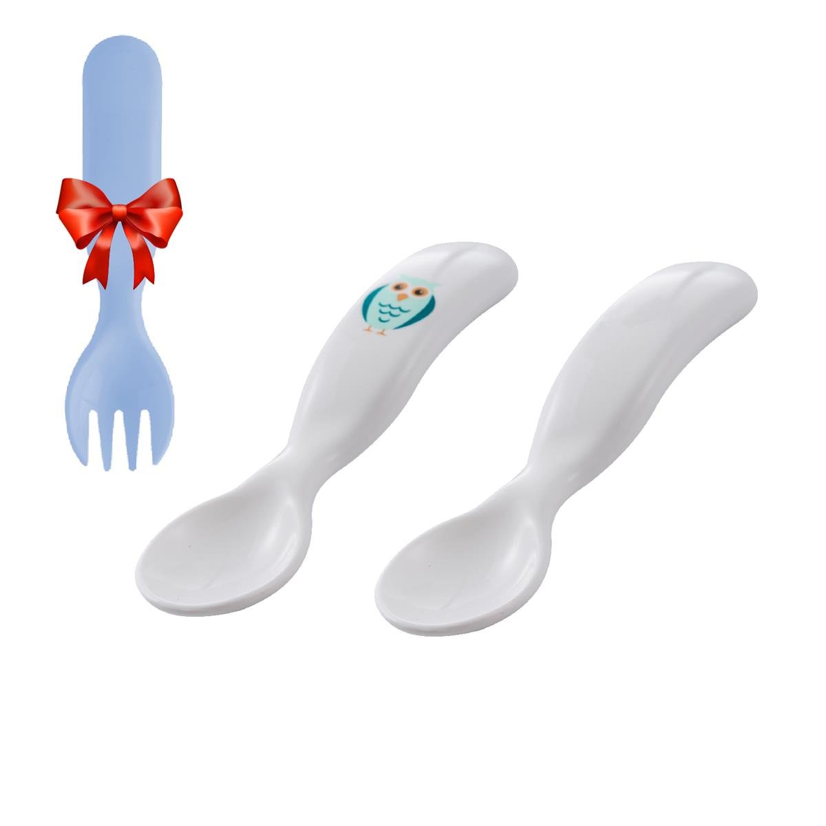 Mamajoo Desenli Kaşık Seti Baykuş & Mavi Çatal Hediye 