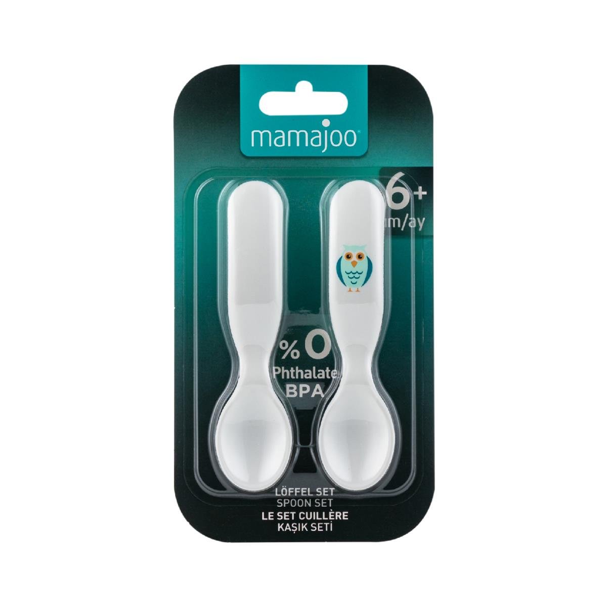 Mamajoo Desenli Kaşık Seti Baykuş & Mavi Çatal Hediye 
