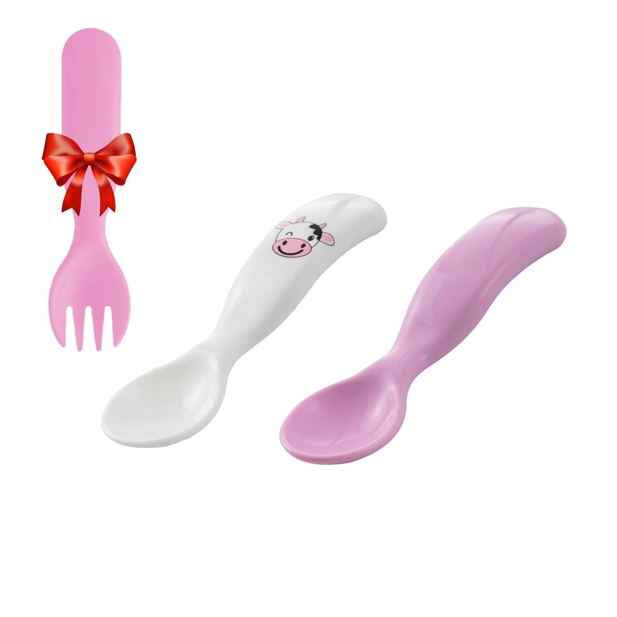 Mamajoo Desenli Kaşık Seti İnek & Pembe Çatal Hediye 