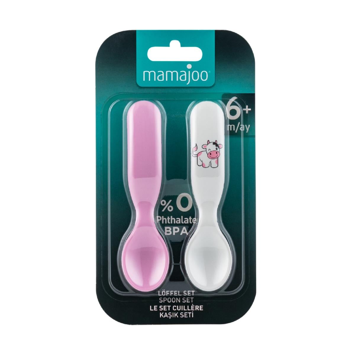 Mamajoo Desenli Kaşık Seti İnek & Pembe Çatal Hediye 
