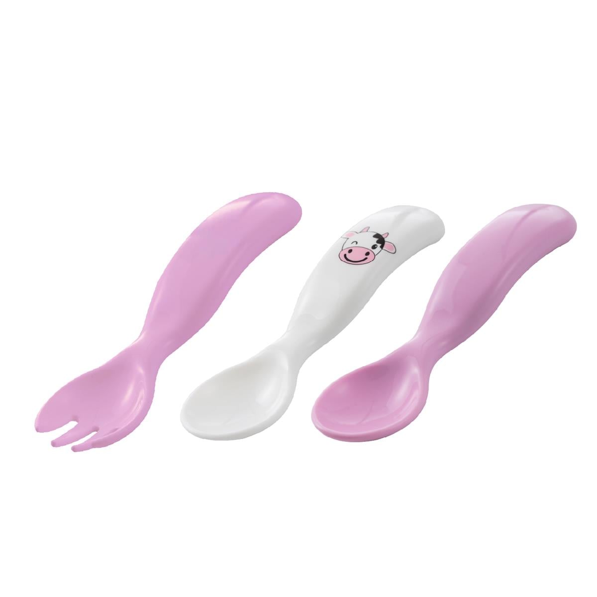 Mamajoo Desenli Kaşık Seti İnek & Pembe Çatal Hediye 
