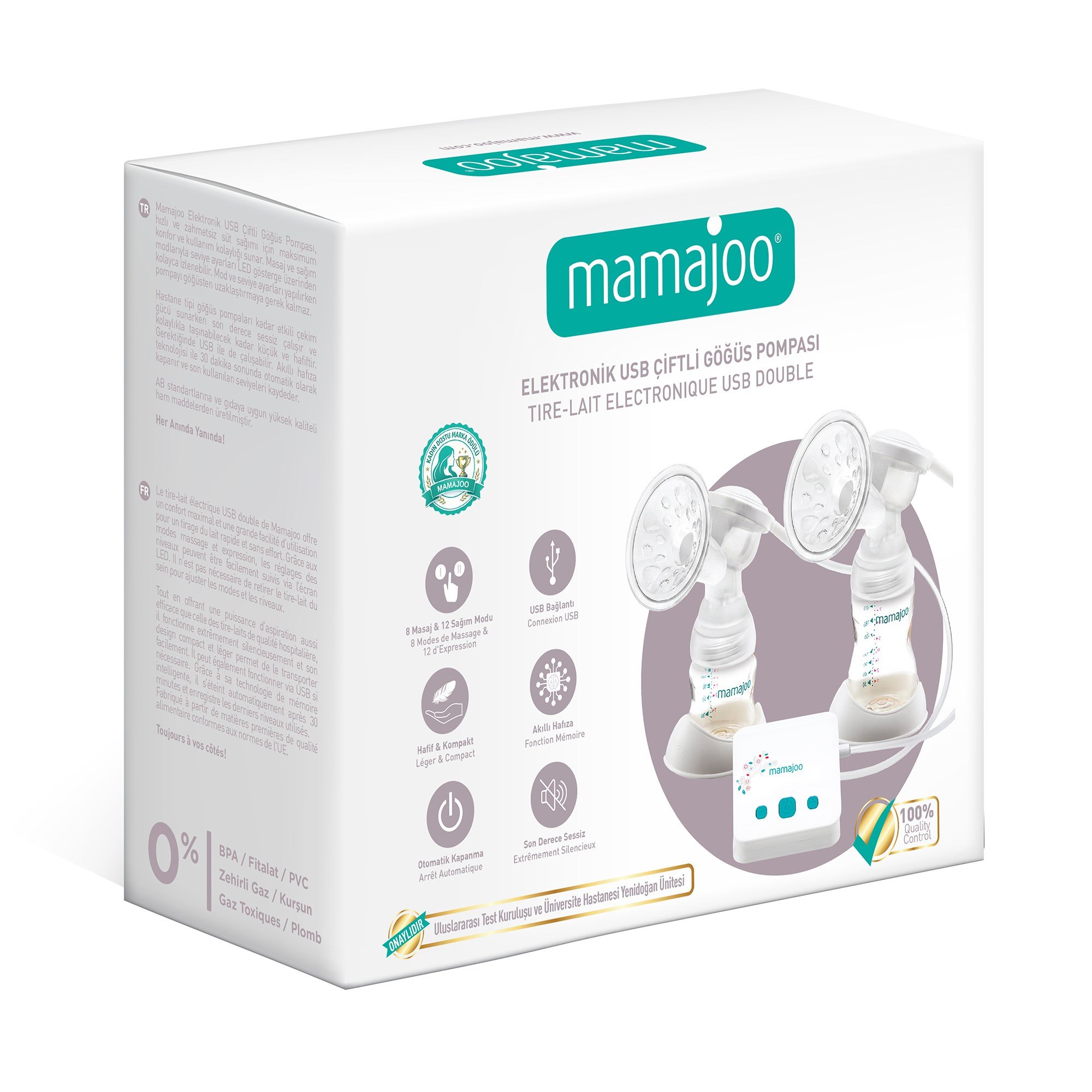 Mamajoo Elektrikli USB Çiftli Göğüs Pompası 250 ml | 20 Kademe Ayarı