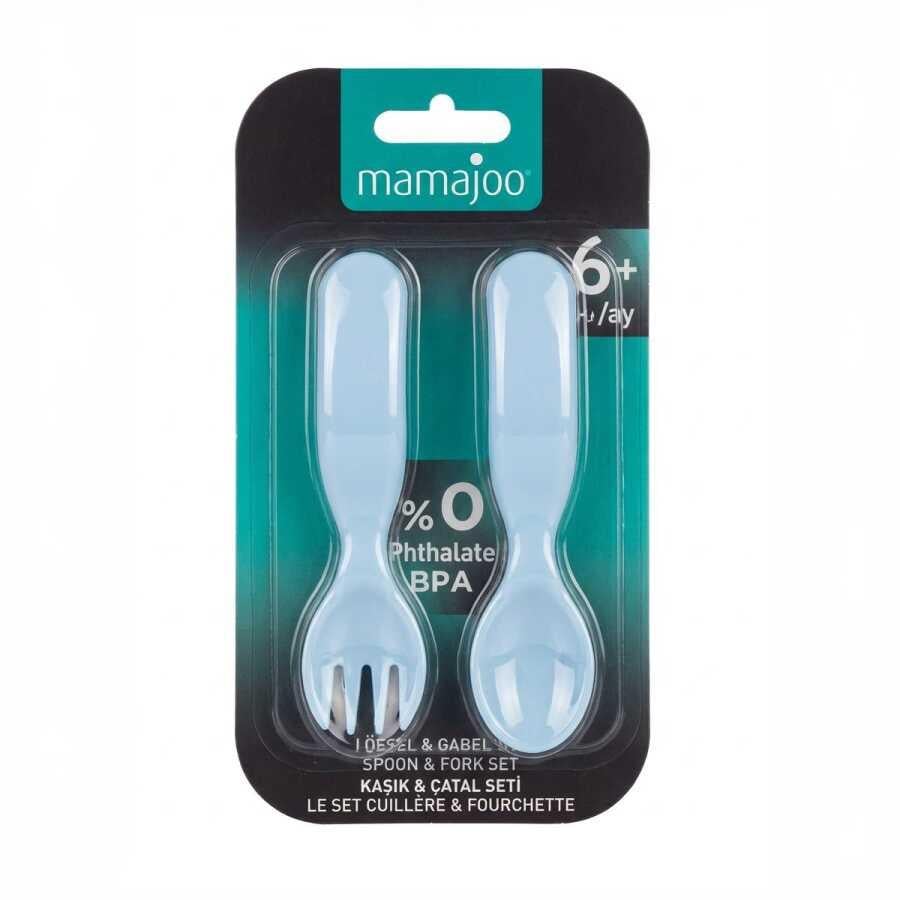 Mamajoo Ergonomik Beslenme Kaşık & Çatal Seti Mavi, 6 Ay+ İkili