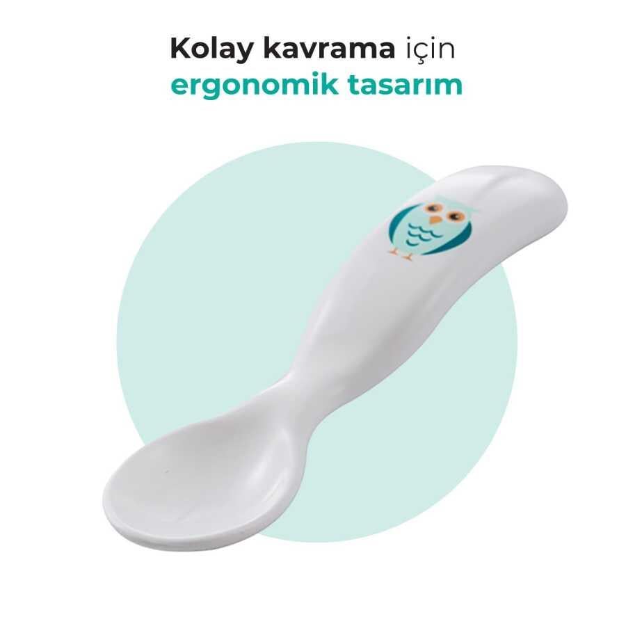 Mamajoo Ergonomik Beslenme Kaşık Çatal Seti Beyaz & Baykuş, 6 Ay+ İkili