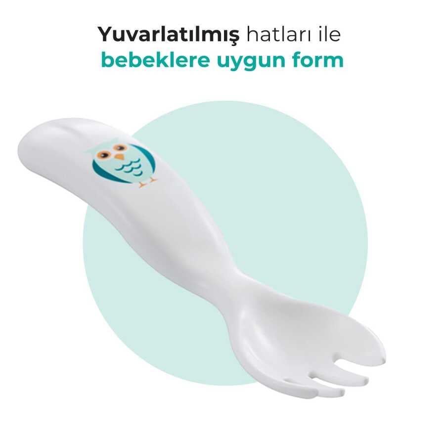 Mamajoo Ergonomik Beslenme Kaşık Çatal Seti Beyaz & Baykuş, 6 Ay+ İkili