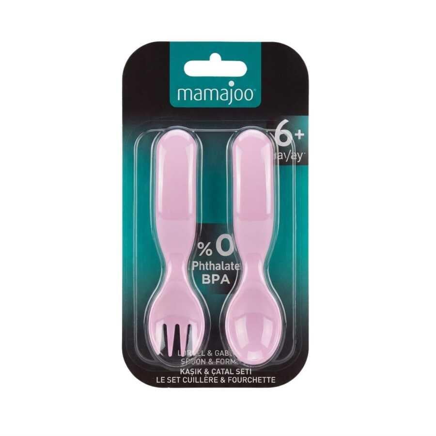 Mamajoo Ergonomik Beslenme Kaşık & Çatal Seti Pembe, 6 Ay+ İkili