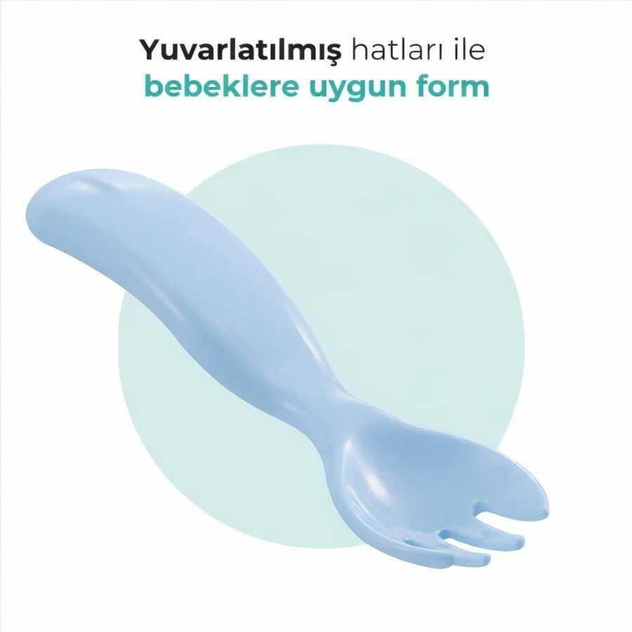Mamajoo Ergonomik Beslenme Kaşık & Çatal Seti Mavi, 6 Ay+ İkili