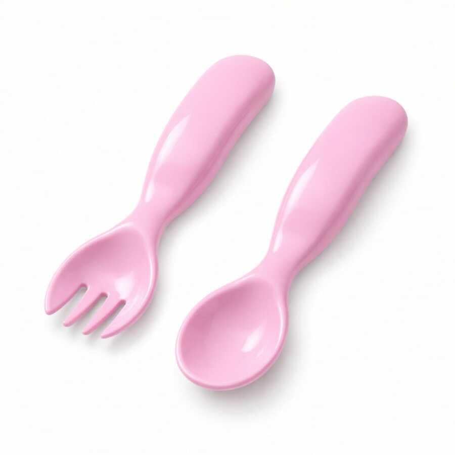 Mamajoo Ergonomik Beslenme Kaşık & Çatal Seti Pembe, 6 Ay+ İkili