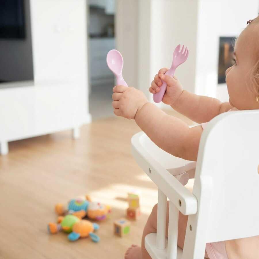 Mamajoo Ergonomik Beslenme Kaşık & Çatal Seti Pembe, 6 Ay+ İkili