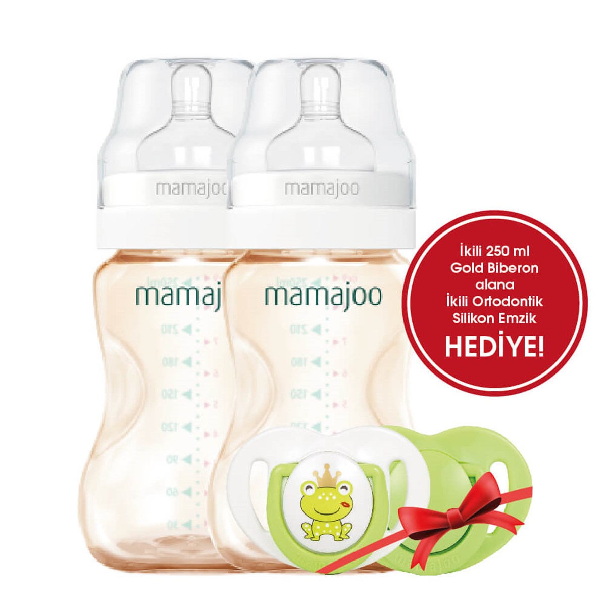 Mamajoo Gold İkili Biberon 250ml / Silikon Ortodontik İkili Emzik