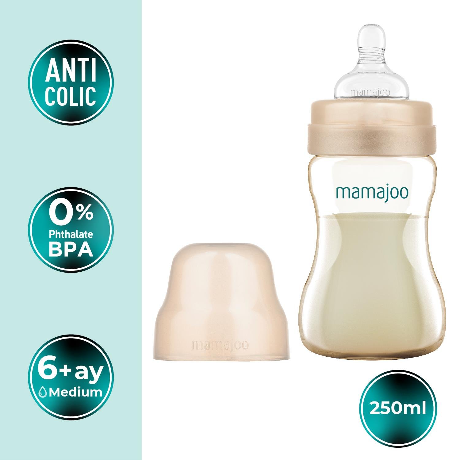 Mamajoo Gold Plus Biberon 250 ml & Anti-Kolik Silikon Biberon Emziği S