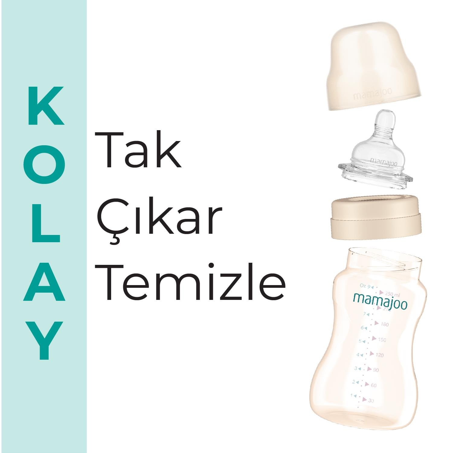 Mamajoo Gold Plus Biberon 250 ml & Anti-Kolik Silikon Biberon Emziği S