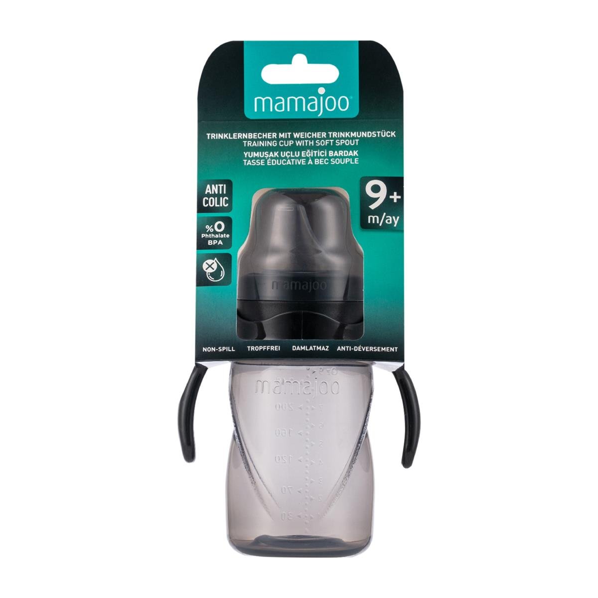 Mamajoo Kulplu Akıtmaz Eğitici Bardak Black 270 ml & Anti-Kolik Bardak Ucu
