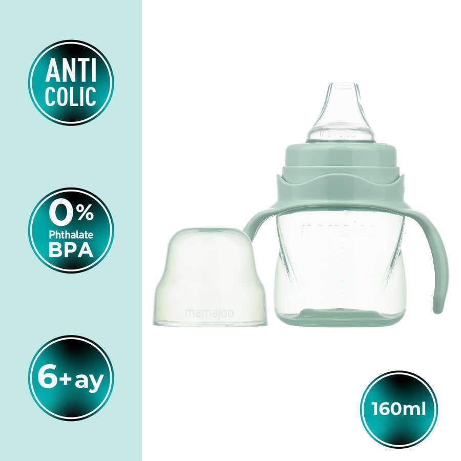 Mamajoo Kulplu Eğitici Bardak 160ml & Silver Biberon 250ml / Powder Green