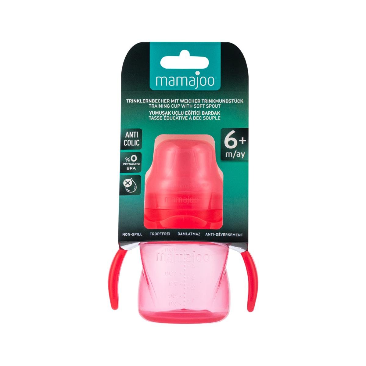 Mamajoo Kulplu Eğitici Bardak 160 ml & İkili Beslenme Kaşığı/Pembe