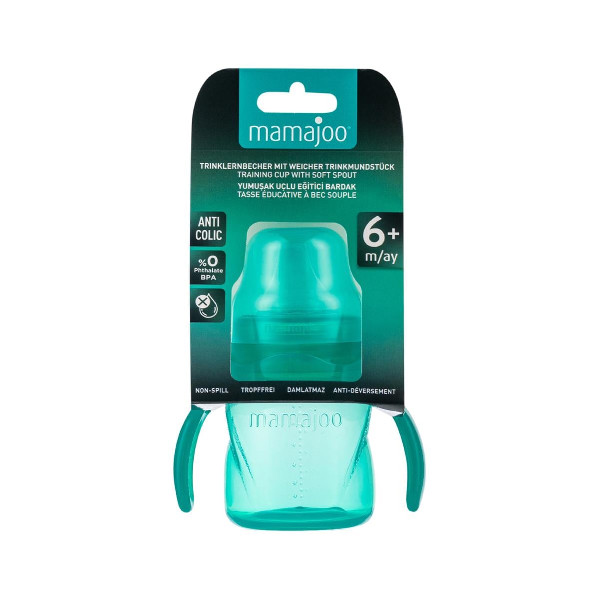 Mamajoo Kulplu Eğitici Bardak 160 ml & İkili Beslenme Kaşığı/Yeşil
