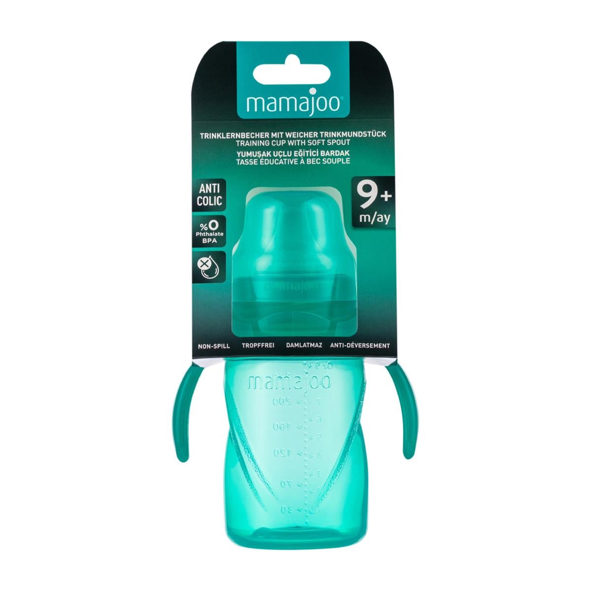 Mamajoo Kulplu Eğitici Bardak 270 ml & İkili Beslenme Kaşığı / Yeşil