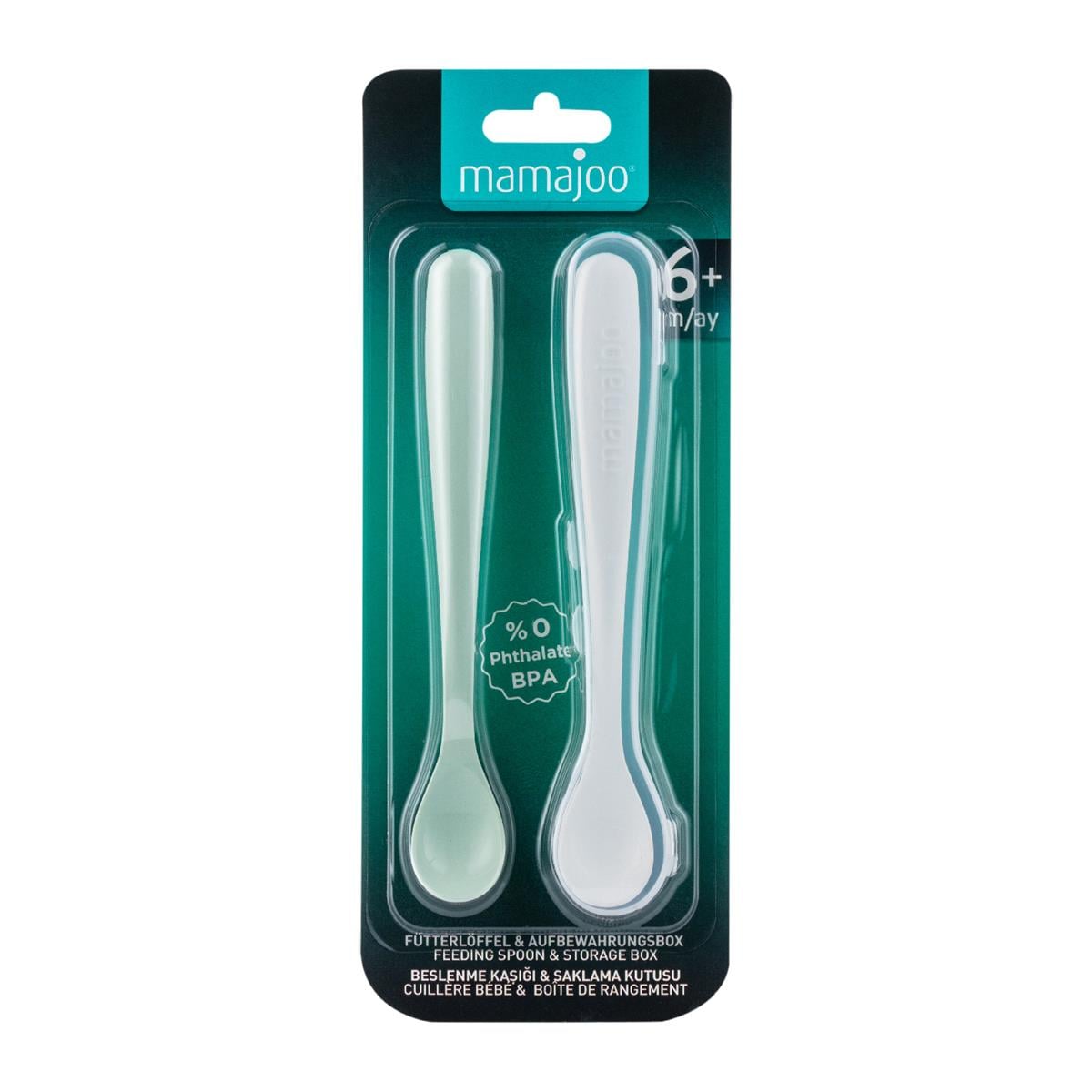 Mamajoo Kulplu Eğitici Bardak 270 ml & İkili Beslenme Kaşığı / Powder Green