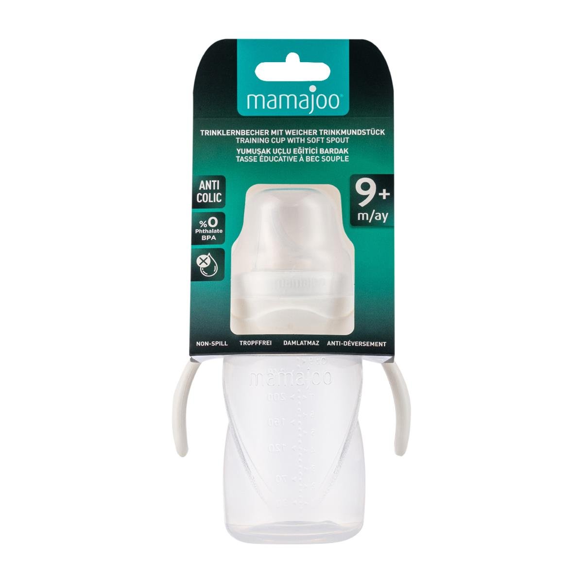 Mamajoo Kulplu Eğitici Bardak 270 ml & İkili Beslenme Kaşığı / Beyaz