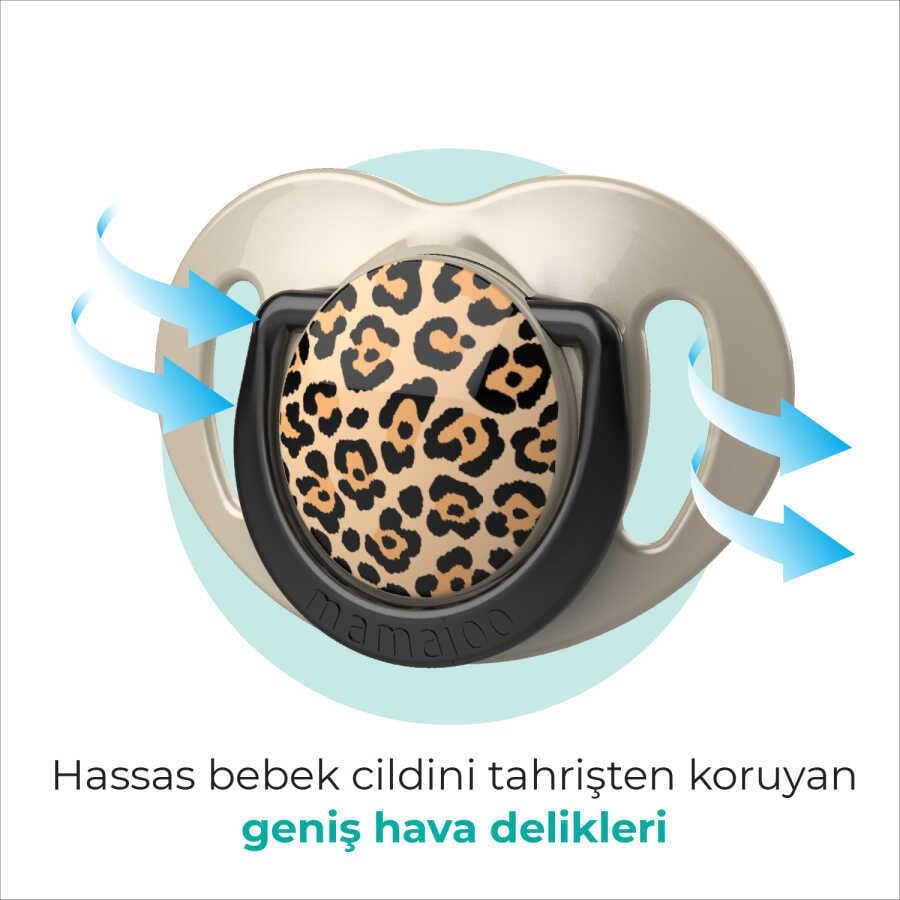 Mamajoo Ortodontik Emzik Seti 0 Ay+ Beige Leopard | İkili, Silikon, Damaklı | Sterilizasyon & Saklama Kabı Hediyeli