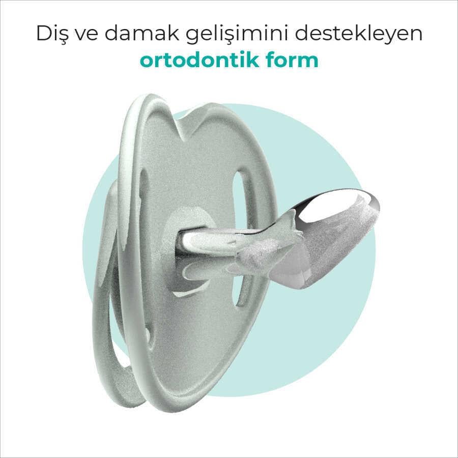 Mamajoo Ortodontik Emzik Seti 0 Ay+ Powder Green | İkili, Silikon, Damaklı | Sterilizasyon & Saklama Kabı Hediyeli