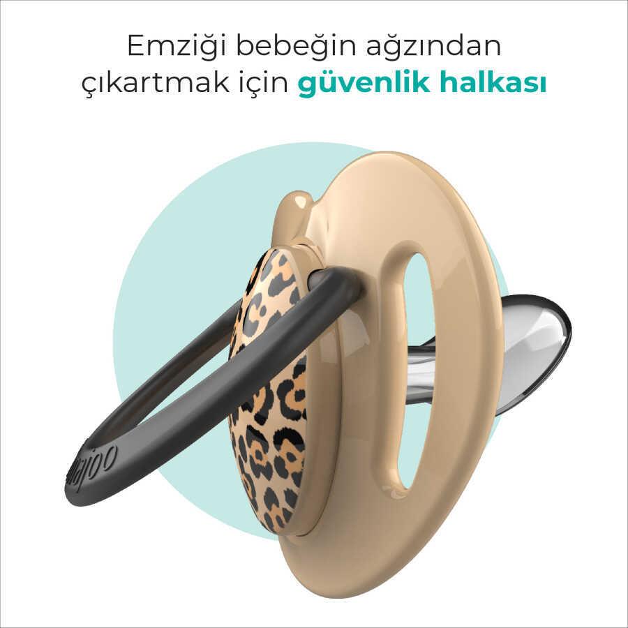 Mamajoo Ortodontik Emzik Seti 0 Ay+ Beige Leopard | İkili, Silikon, Damaklı | Sterilizasyon & Saklama Kabı Hediyeli