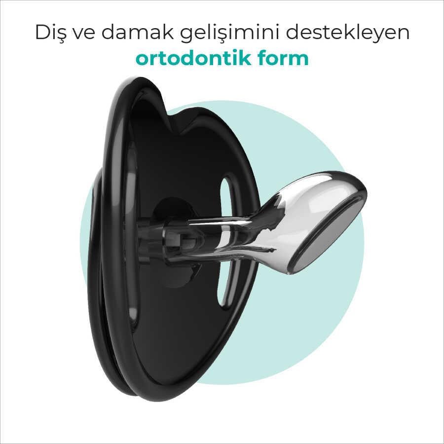Mamajoo Ortodontik Emzik Seti 0 Ay+ Anthracite Leopard | İkili, Silikon, Damaklı | Sterilizasyon & Saklama Kabı Hediyeli