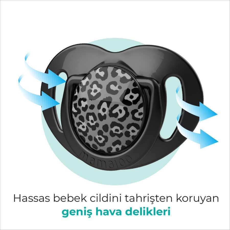 Mamajoo Ortodontik Emzik Seti 0 Ay+ Anthracite Leopard | İkili, Silikon, Damaklı | Sterilizasyon & Saklama Kabı Hediyeli