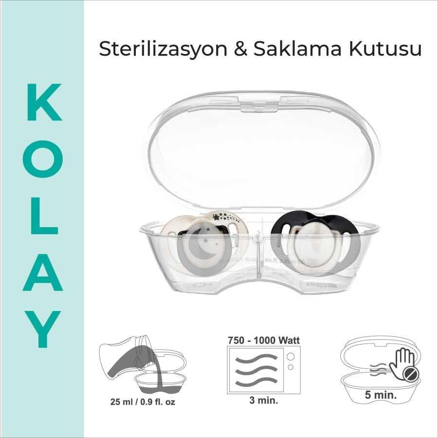 Mamajoo Ortodontik Emzik Seti 0 Ay+ Pearl & Black | İkili, Silikon, Damaklı | Sterilizasyon & Saklama Kabı Hediyeli
