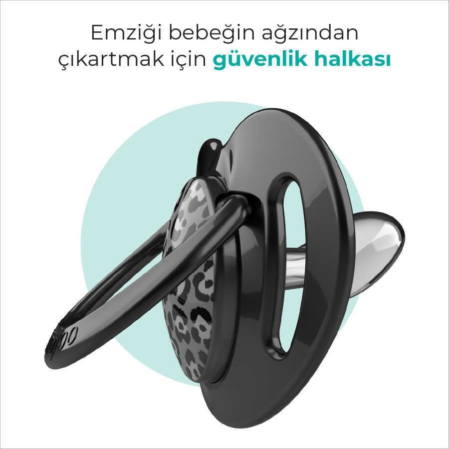 Mamajoo Ortodontik Emzik Seti 0 Ay+ Anthracite Leopard | İkili, Silikon, Damaklı | Sterilizasyon & Saklama Kabı Hediyeli