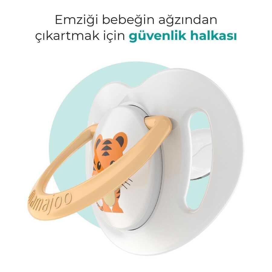Mamajoo Ortodontik Emzik Seti 12 Ay+ Ekru & Kaplan | İkili, Silikon, Damaklı |Sterilizasyon & Saklama Kabı Hediyeli