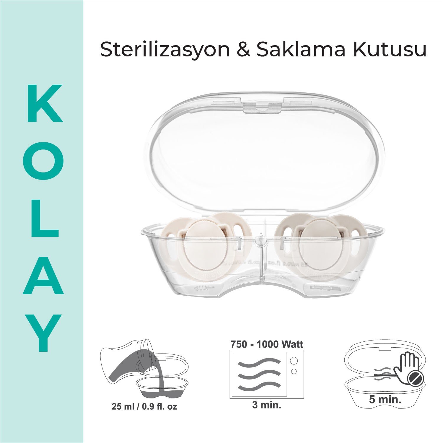 Mamajoo Ortodontik Emzik Seti 12 Ay+ Light Beige & Light Gray | İkili, Silikon, Damaklı | Sterilizasyon & Saklama Kabı Hediyeli