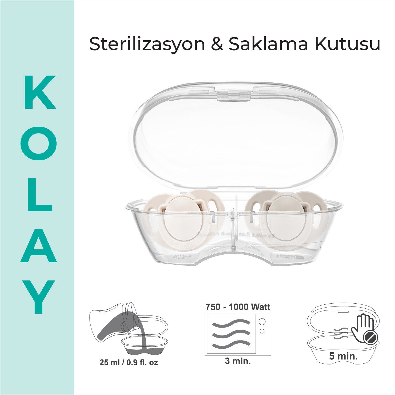Mamajoo Ortodontik Emzik Seti 6 Ay+ Light Beige & Light Gray | İkili, Silikon, Damaklı | Sterilizasyon & Saklama Kabı Hediyeli