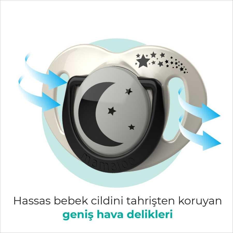 Mamajoo Ortodontik Emzik Seti 6 Ay+ Pearl & Black | İkili, Silikon, Damaklı | Sterilizasyon & Saklama Kabı Hediyeli
