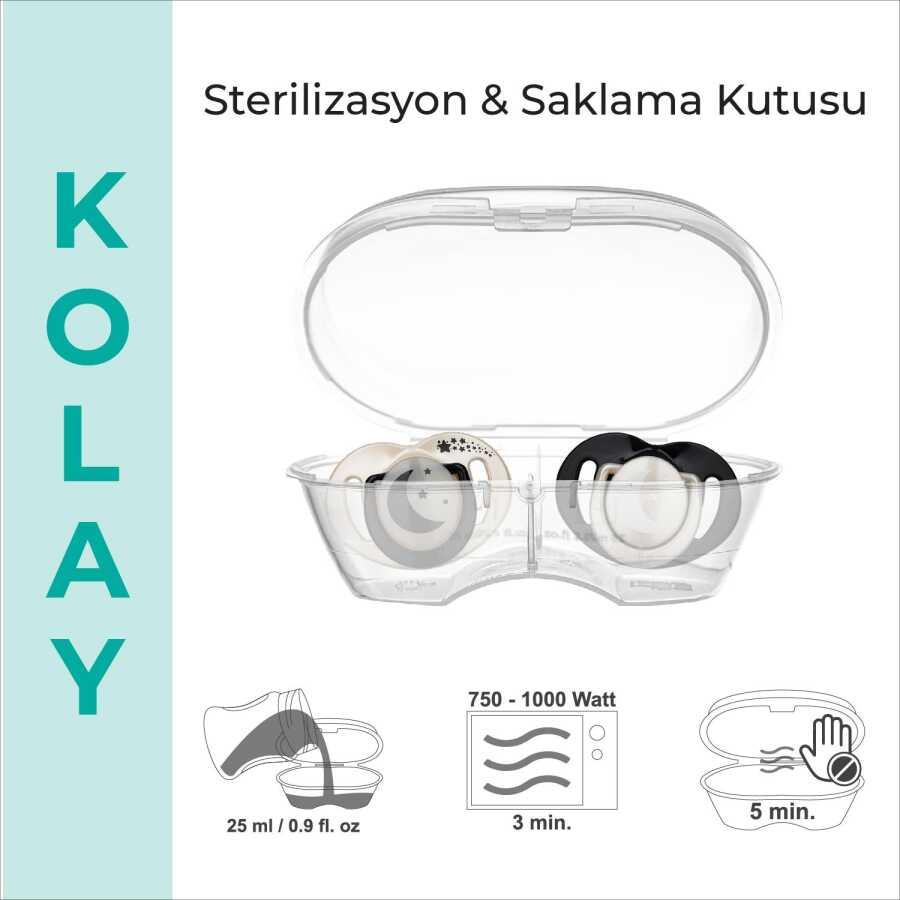 Mamajoo Ortodontik Emzik Seti 6 Ay+ Pearl & Black | İkili, Silikon, Damaklı | Sterilizasyon & Saklama Kabı Hediyeli