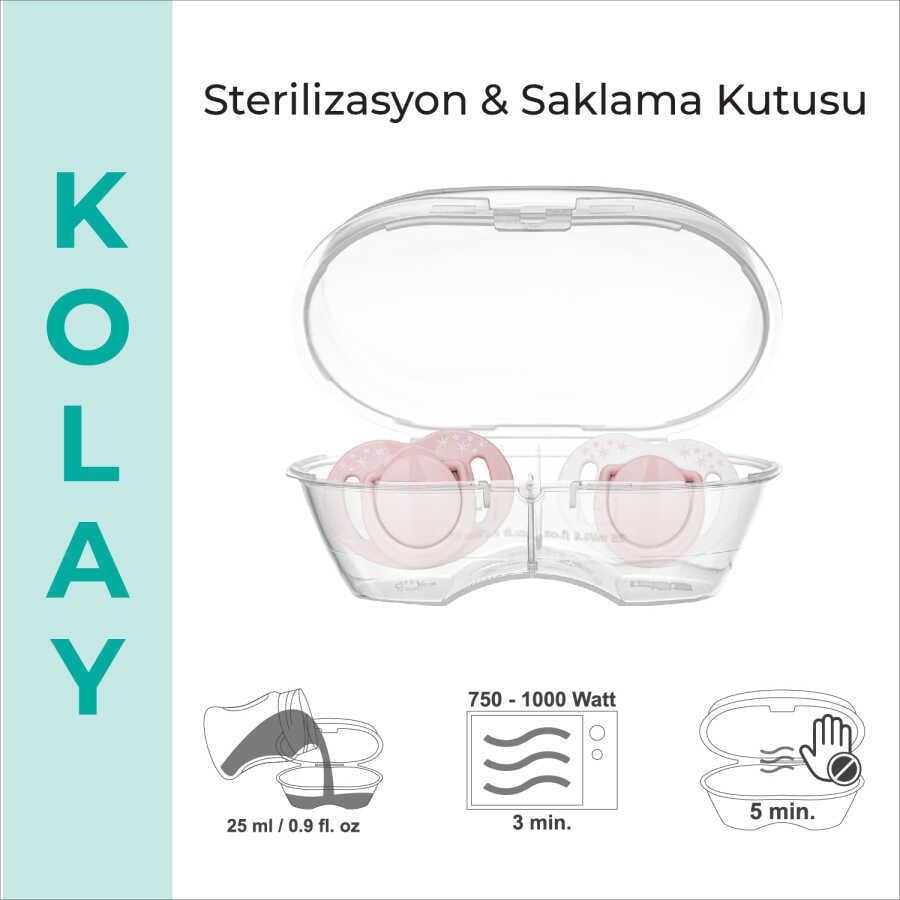 Mamajoo Ortodontik Emzik Seti 6 Ay+ Powder Pink | İkili, Silikon, Damaklı | Sterilizasyon & Saklama Kabı Hediyeli