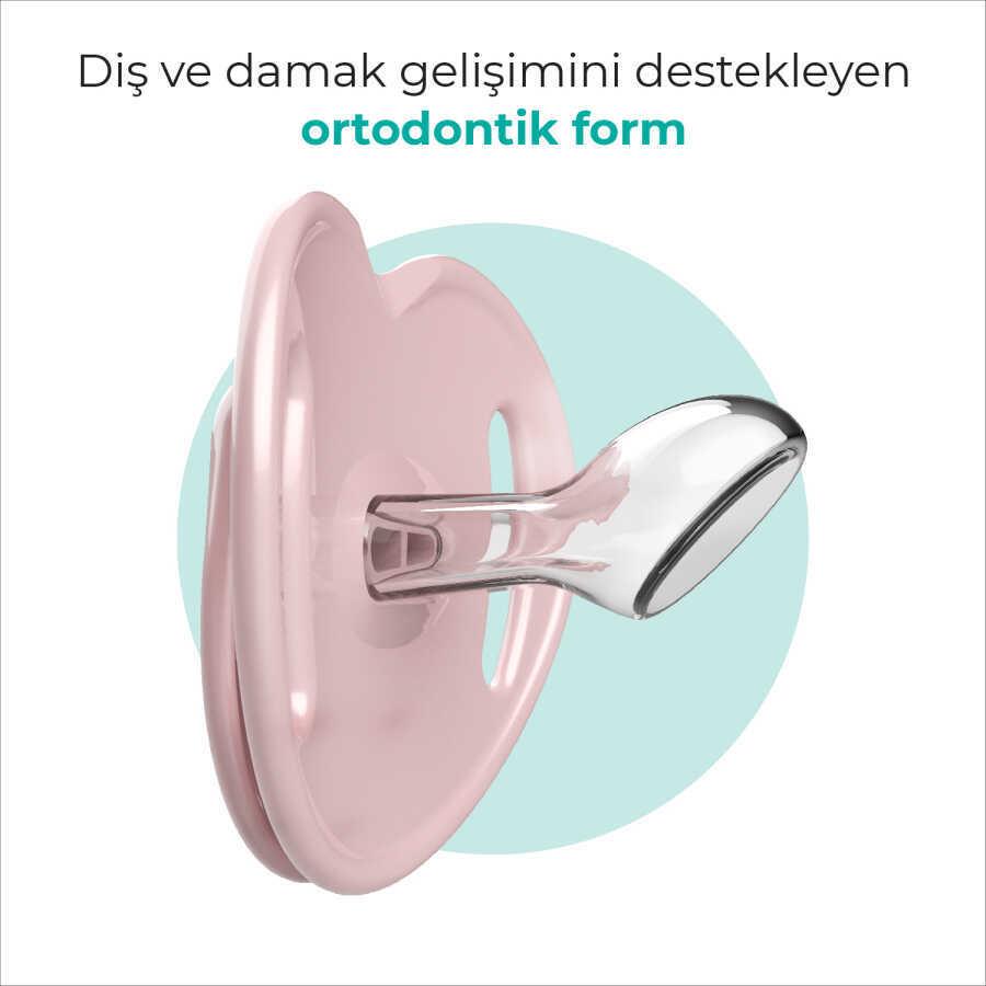 Mamajoo Ortodontik Emzik Seti 6 Ay+ Powder Pink | İkili, Silikon, Damaklı | Sterilizasyon & Saklama Kabı Hediyeli